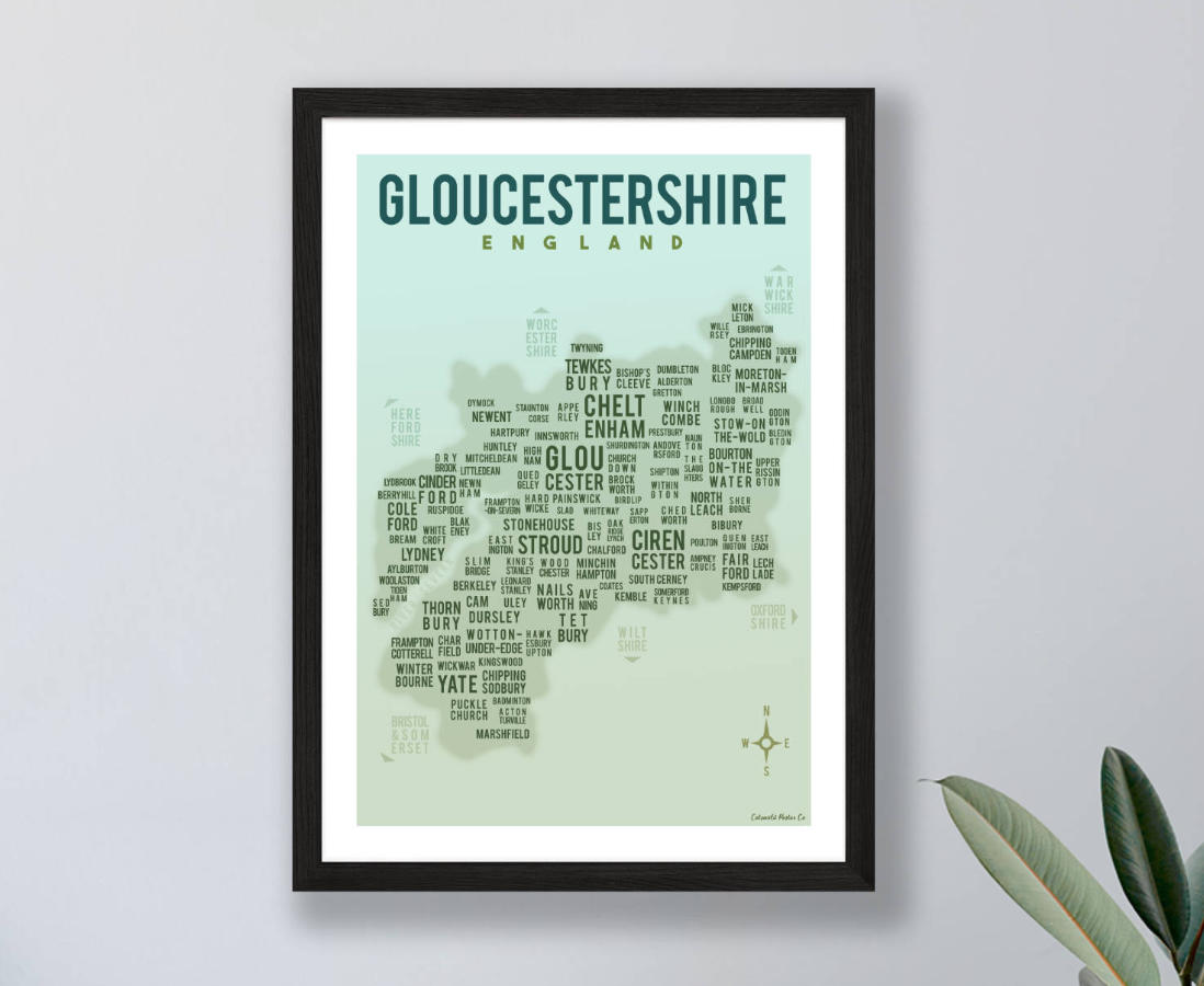 Framed Gloucestershire map poster