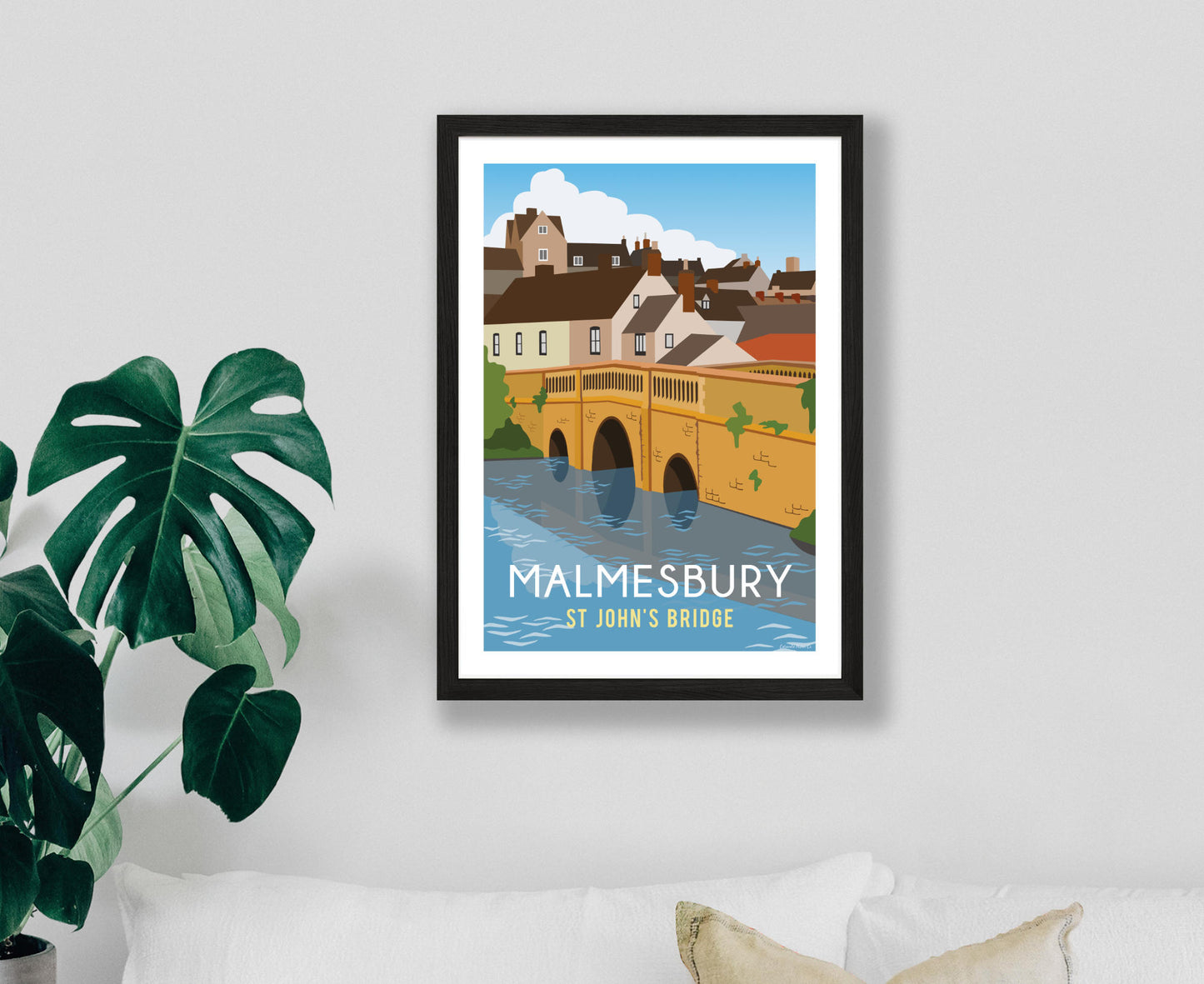 Malmesbury St John's Bridge Poster in black frame