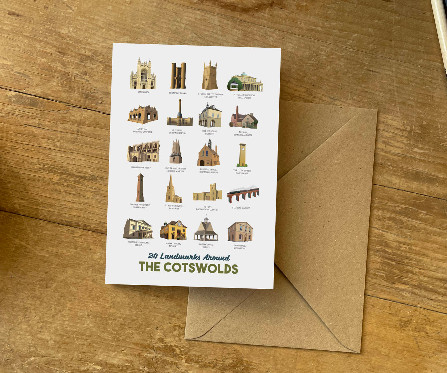 Cotswold Landmarks Greeting Card printed with envelope