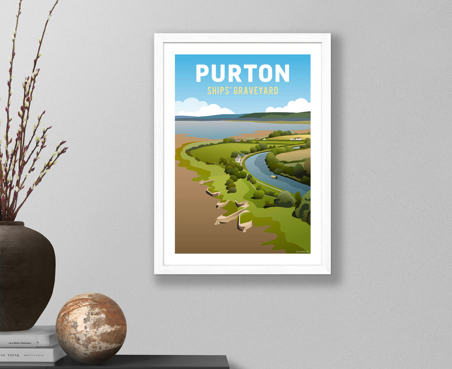Purton Ships' Graveyard Poster in white frame