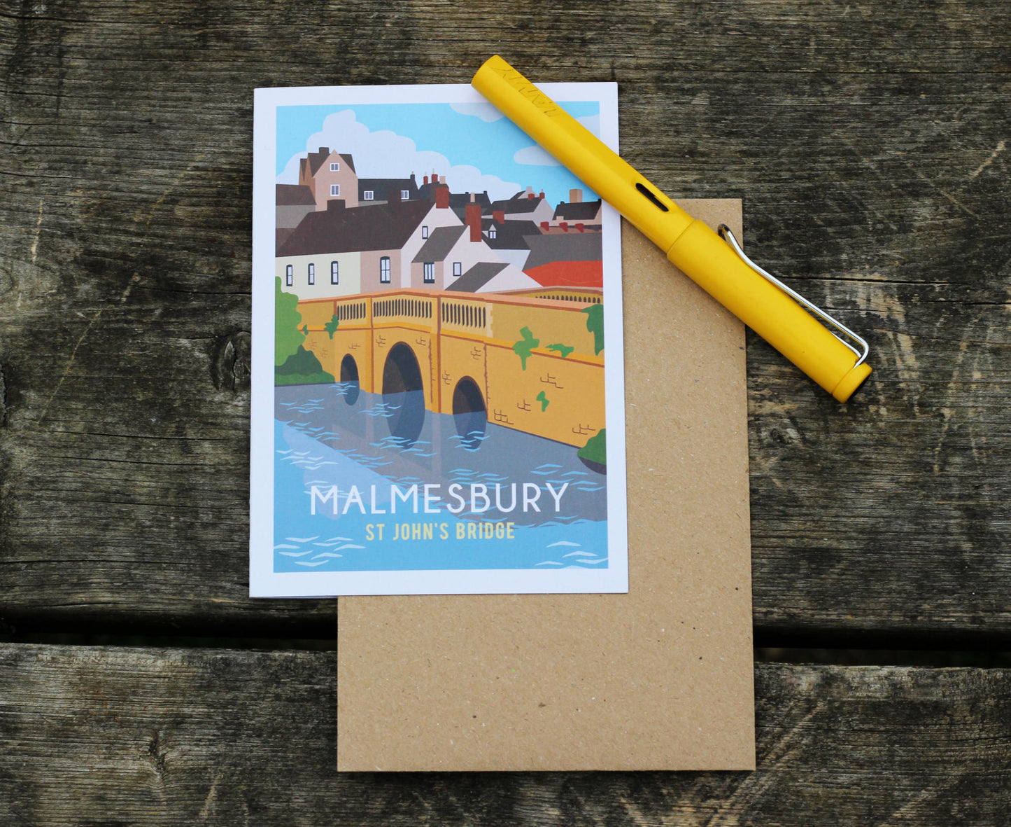 Malmesbury St John's Bridge Greeting Card flat on table