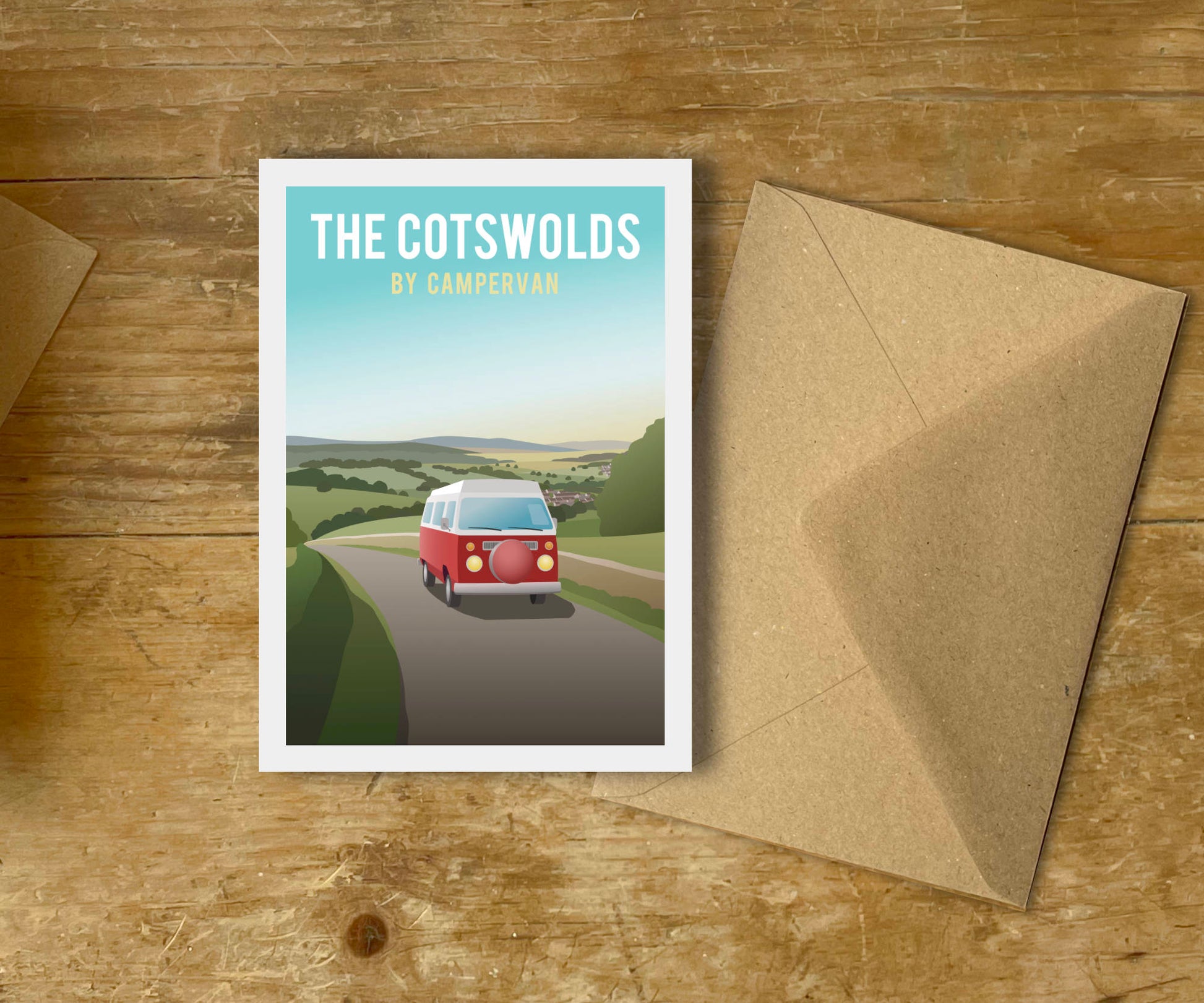 The Cotswolds by Campervan Greeting Card recycled retro
