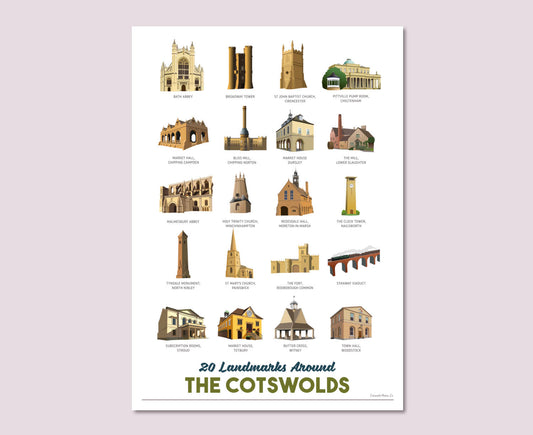 Cotswold Landmarks Poster Print