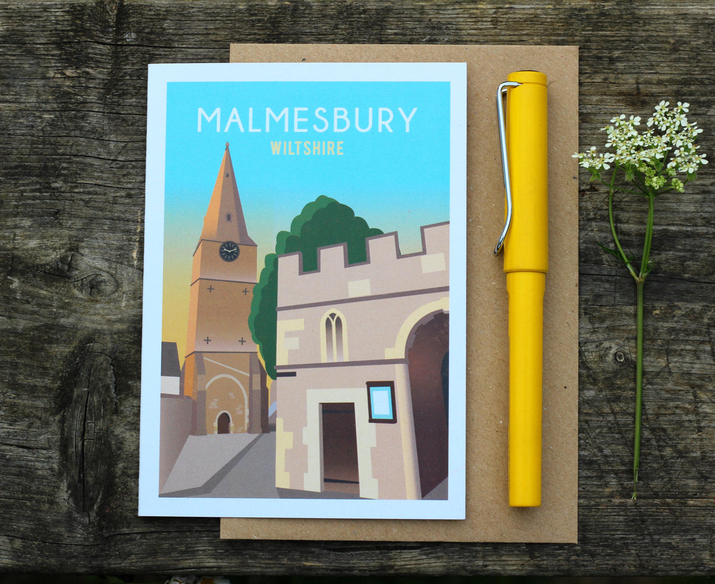 Malmesbury Bell Tower Greeting Card flat on table