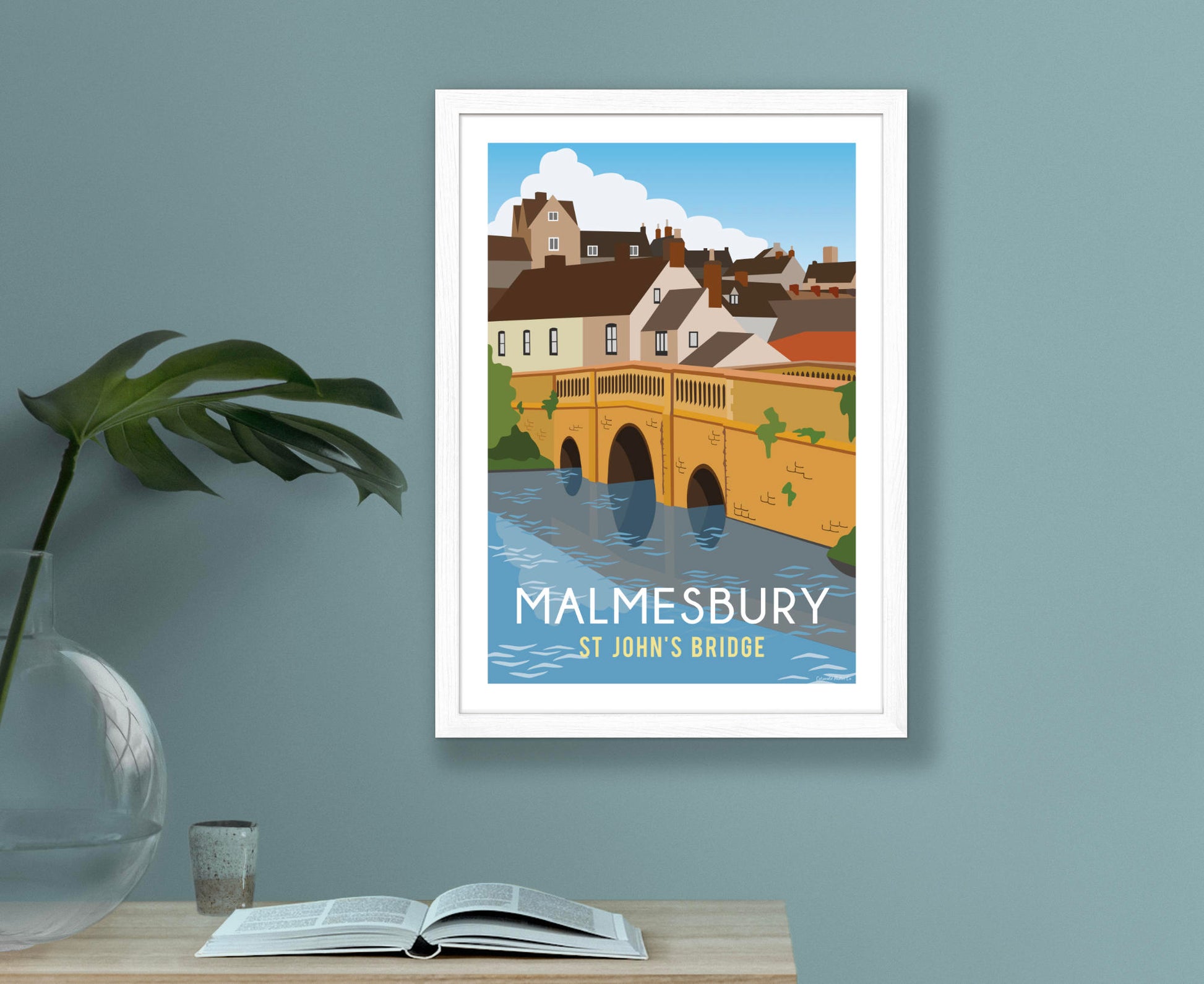 Malmesbury St John's Bridge Poster in white frame
