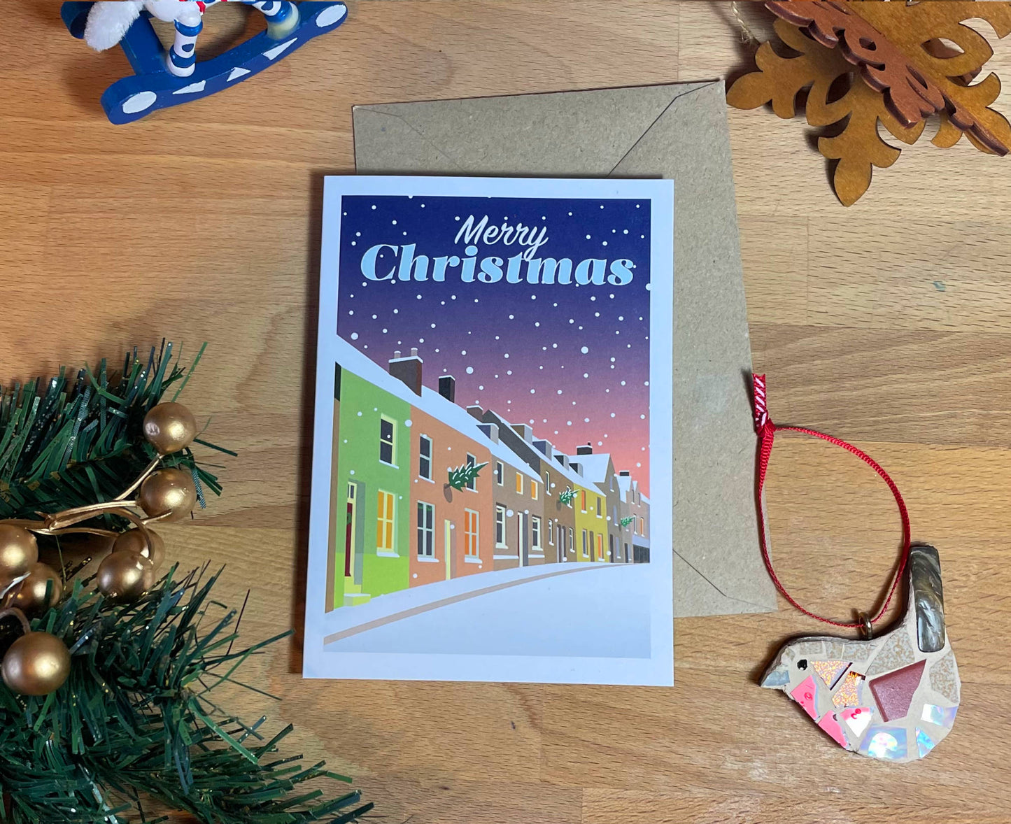 Malmesbury Street Christmas Card with decorations