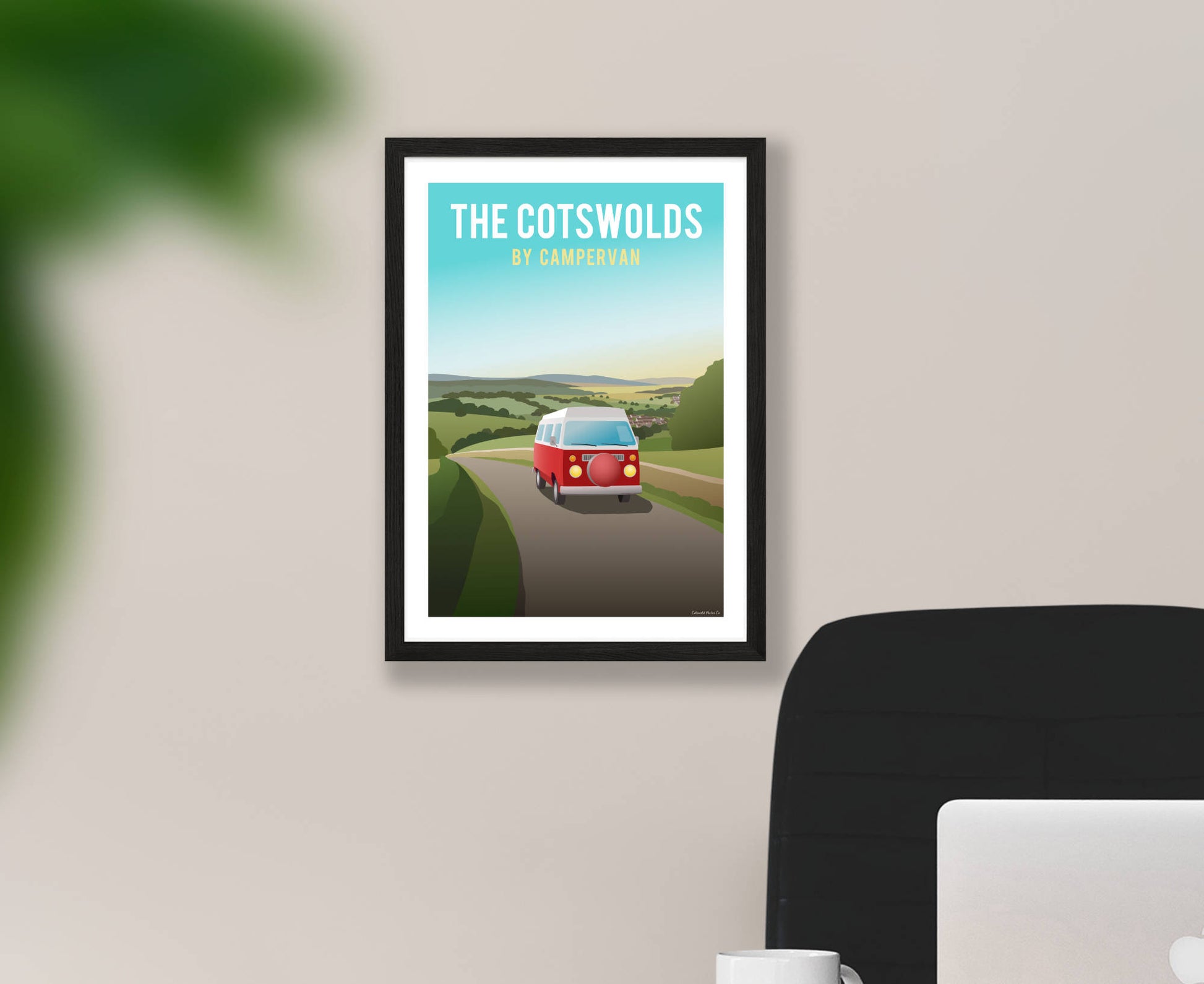 The Cotswolds by Campervan Poster in black frame