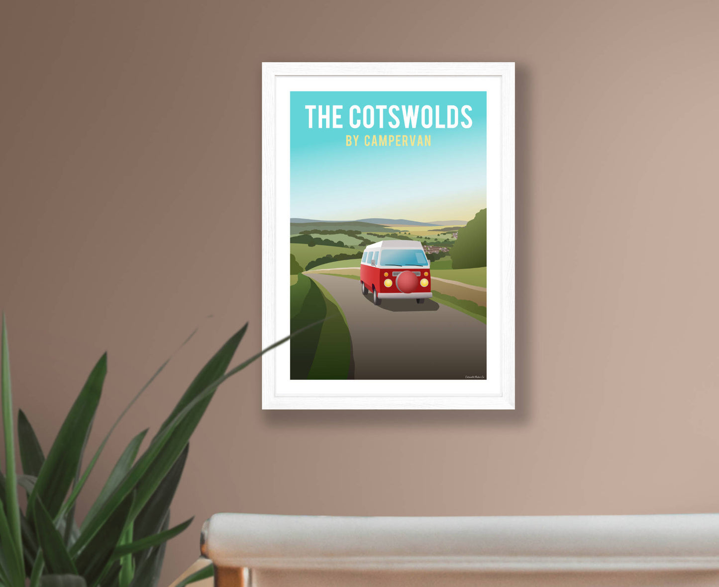 The Cotswolds by Campervan Poster in white frame