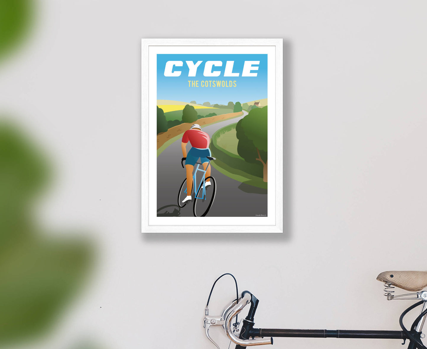 Cycle The Cotswolds Poster in white frame