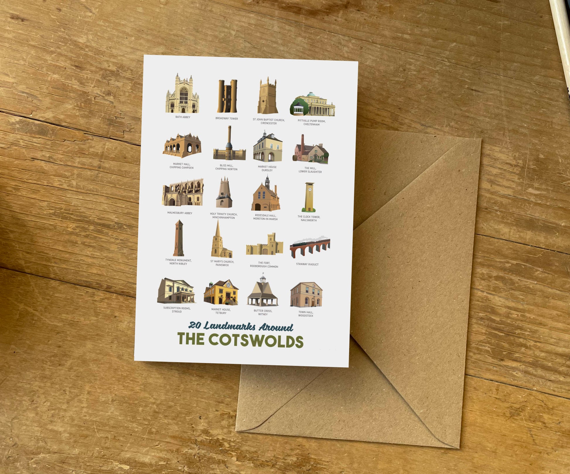 Cotswold Landmarks Greeting Card printed with envelope