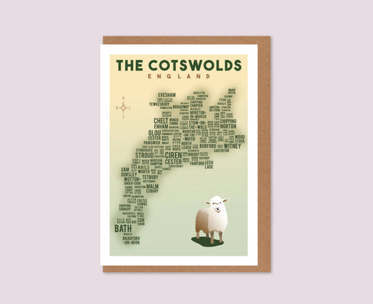 Cotswold Text Map Greeting Card