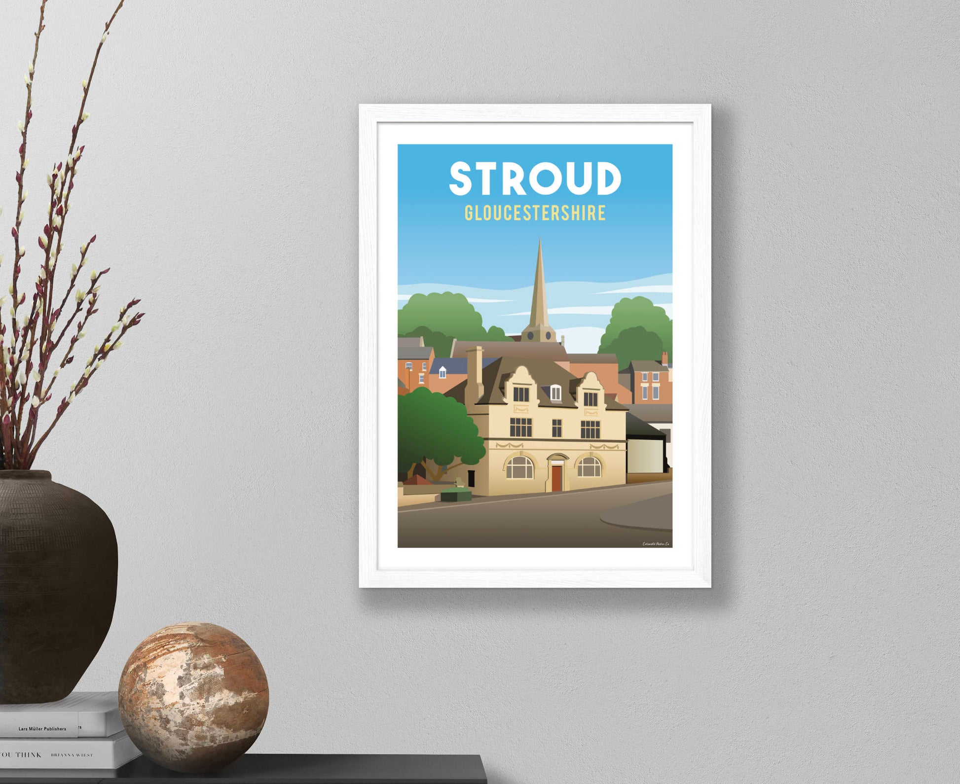 Stroud Town Poster in white frame