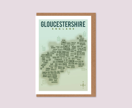 Gloucestershire County Text Map Greeting Card