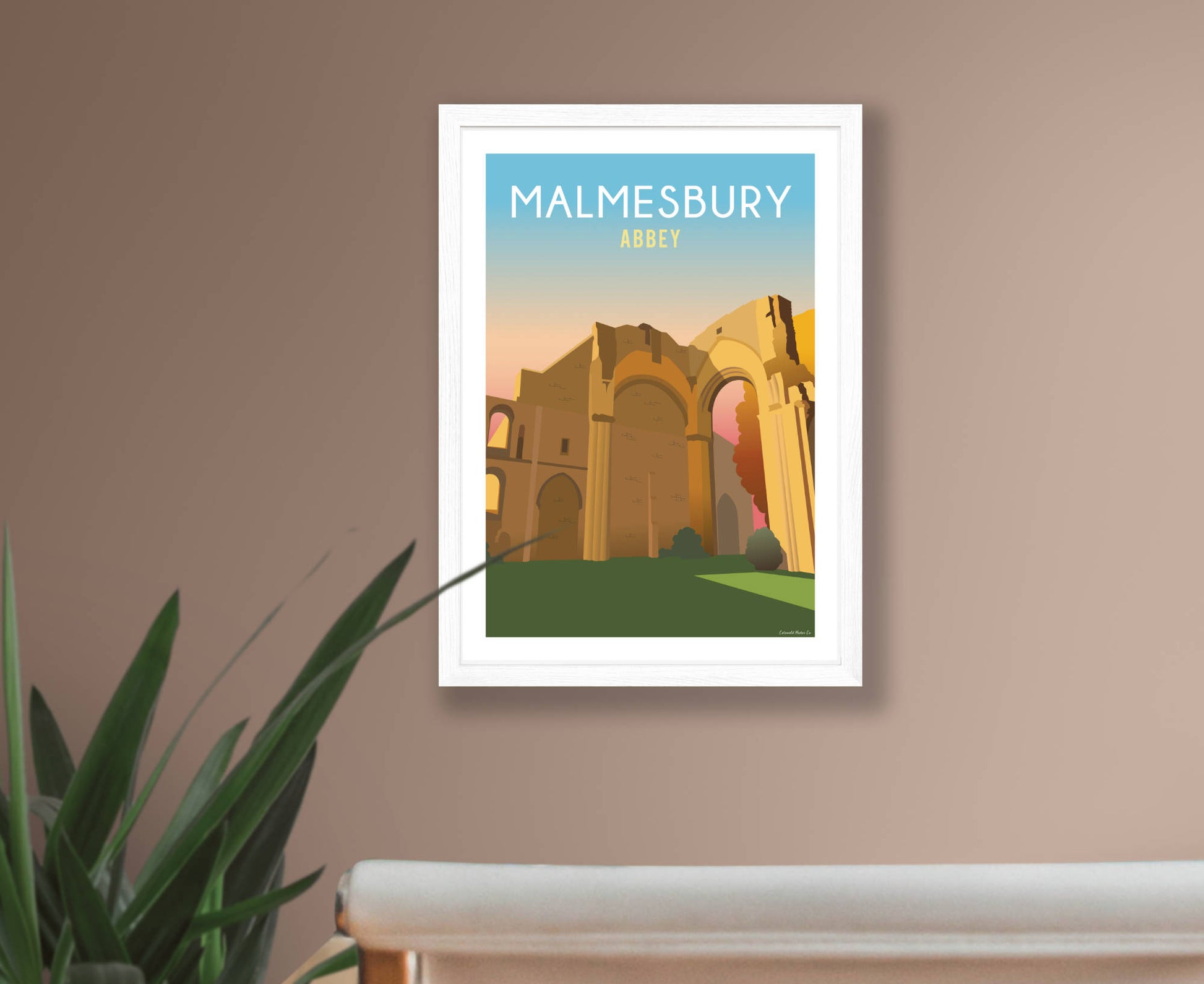 Malmesbury Abbey Arch Poster in white frame