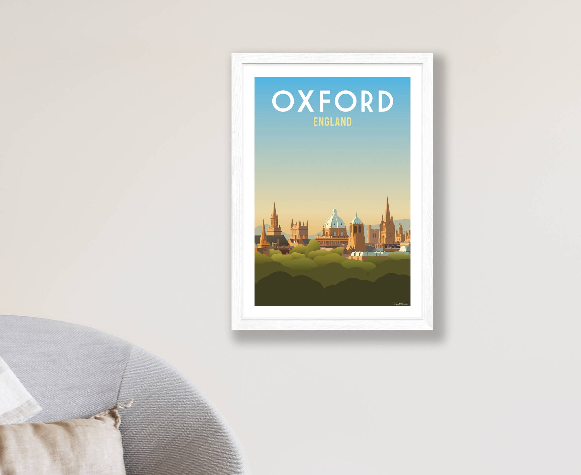 Oxford Skyline Poster in white frame