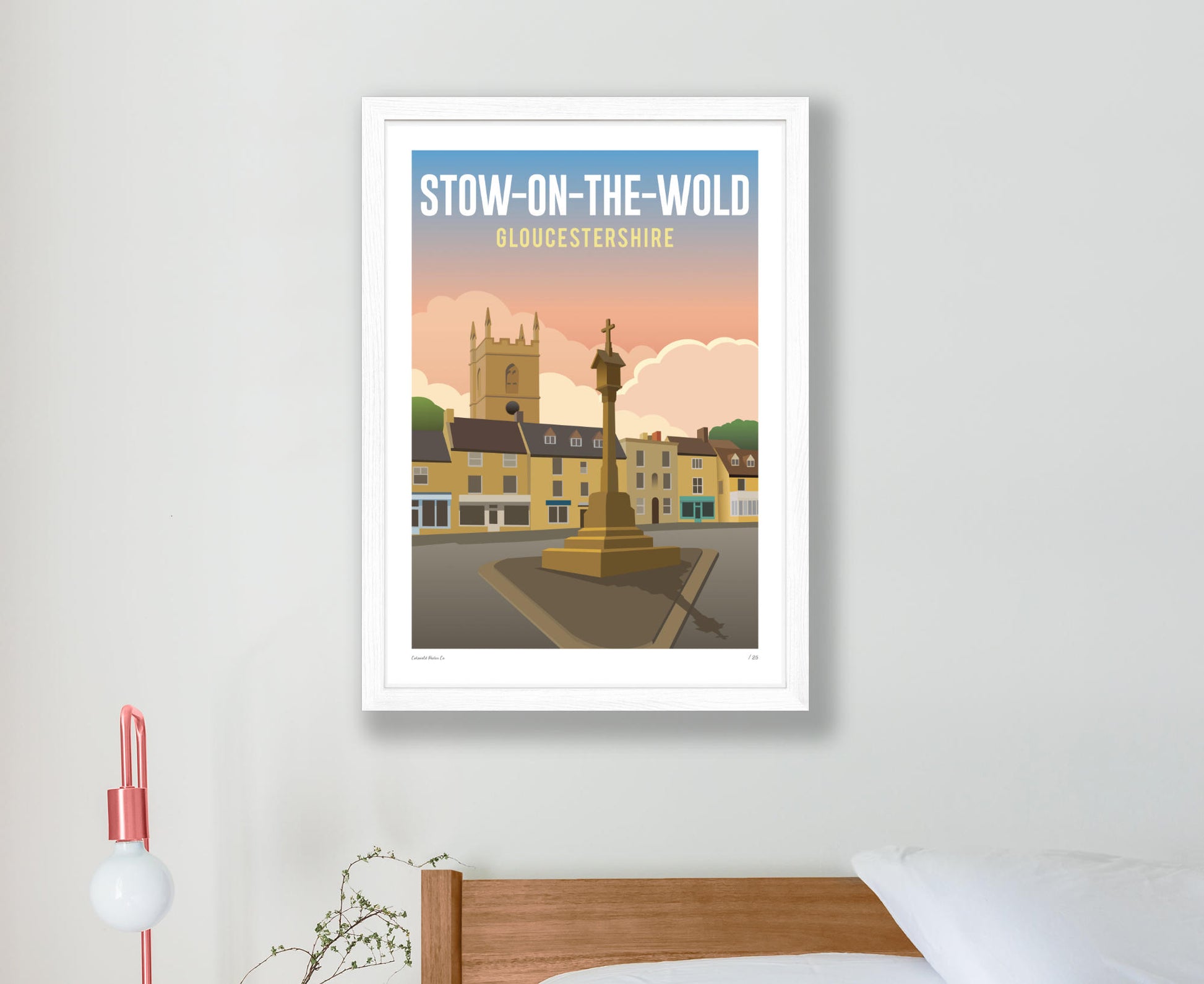 Stow-on-the-Wold Sunset Poster in white frame
