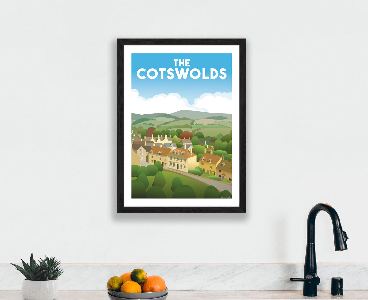 Painswick Cotswold View Poster in black frame