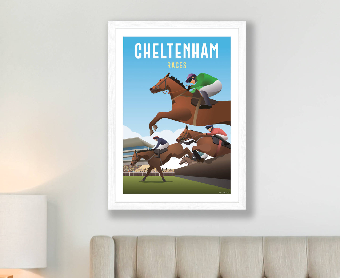 Cheltenham Races Poster in white frame