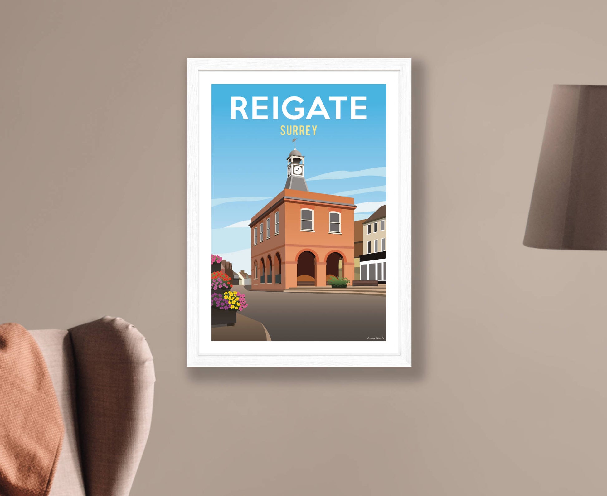 Reigate Poster poster print in white frame