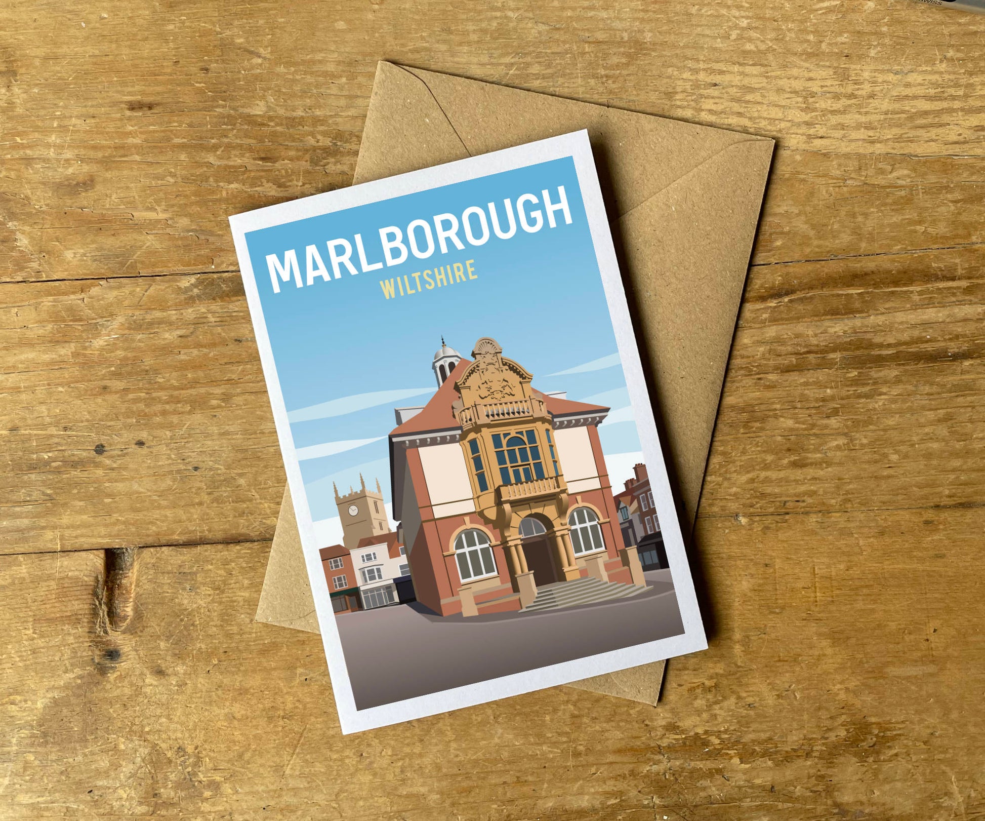 Marlborough Greeting Card with envelope on desk
