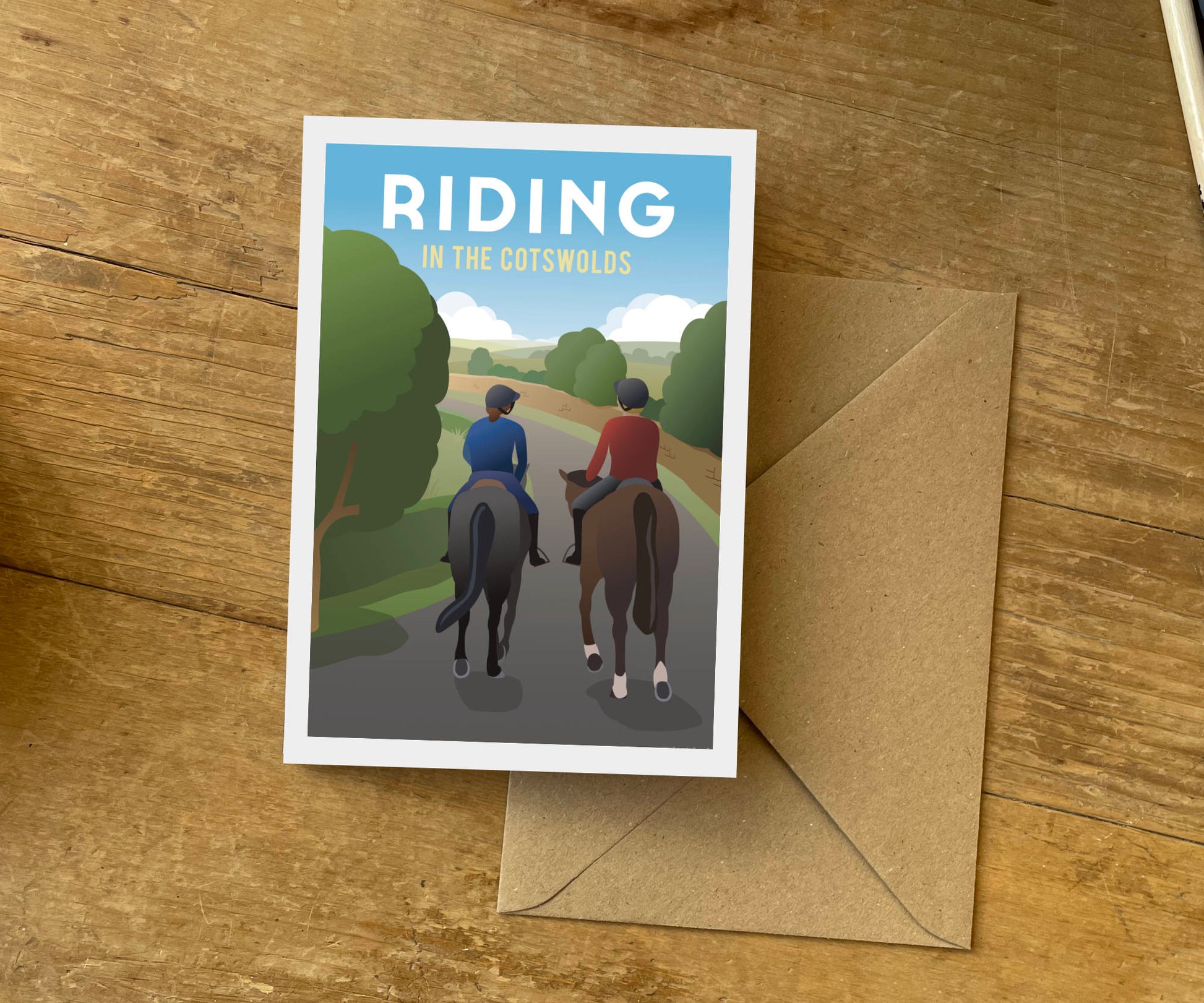Riding In The Cotswolds Greeting Card with envelope
