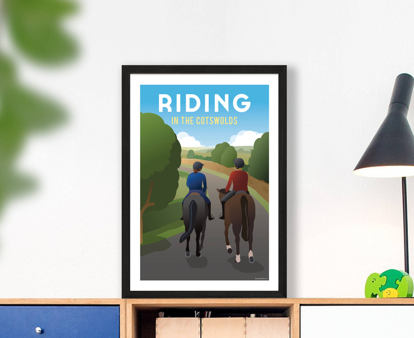 Riding In The Cotswolds Poster in black frame