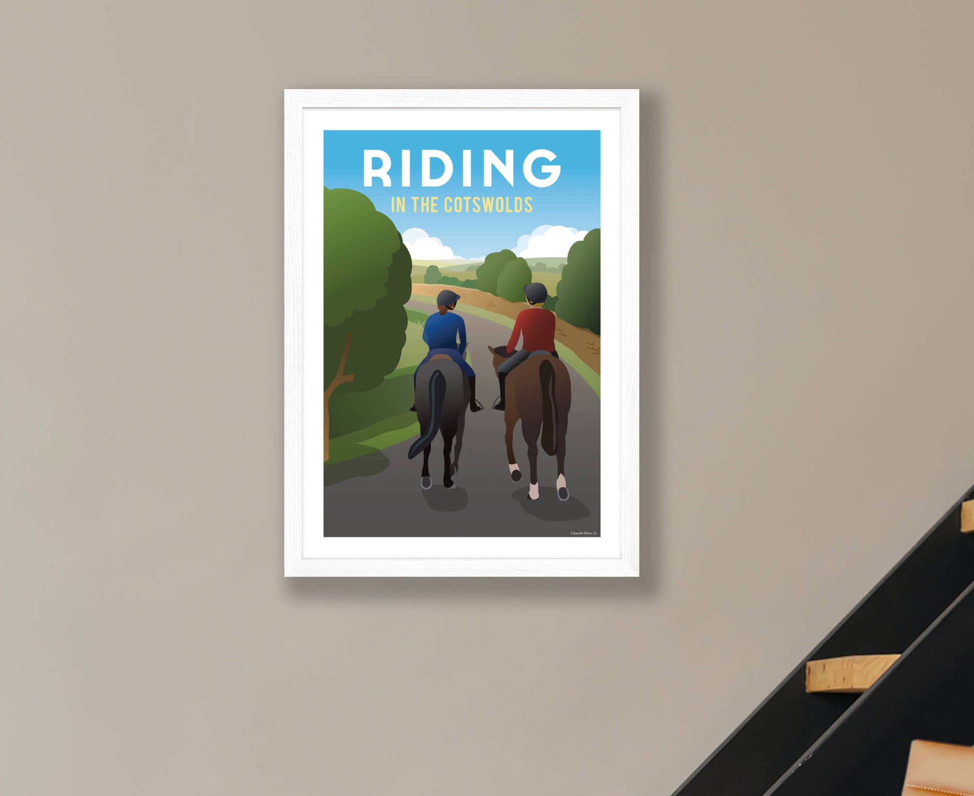 Riding In The Cotswolds Poster in white frame