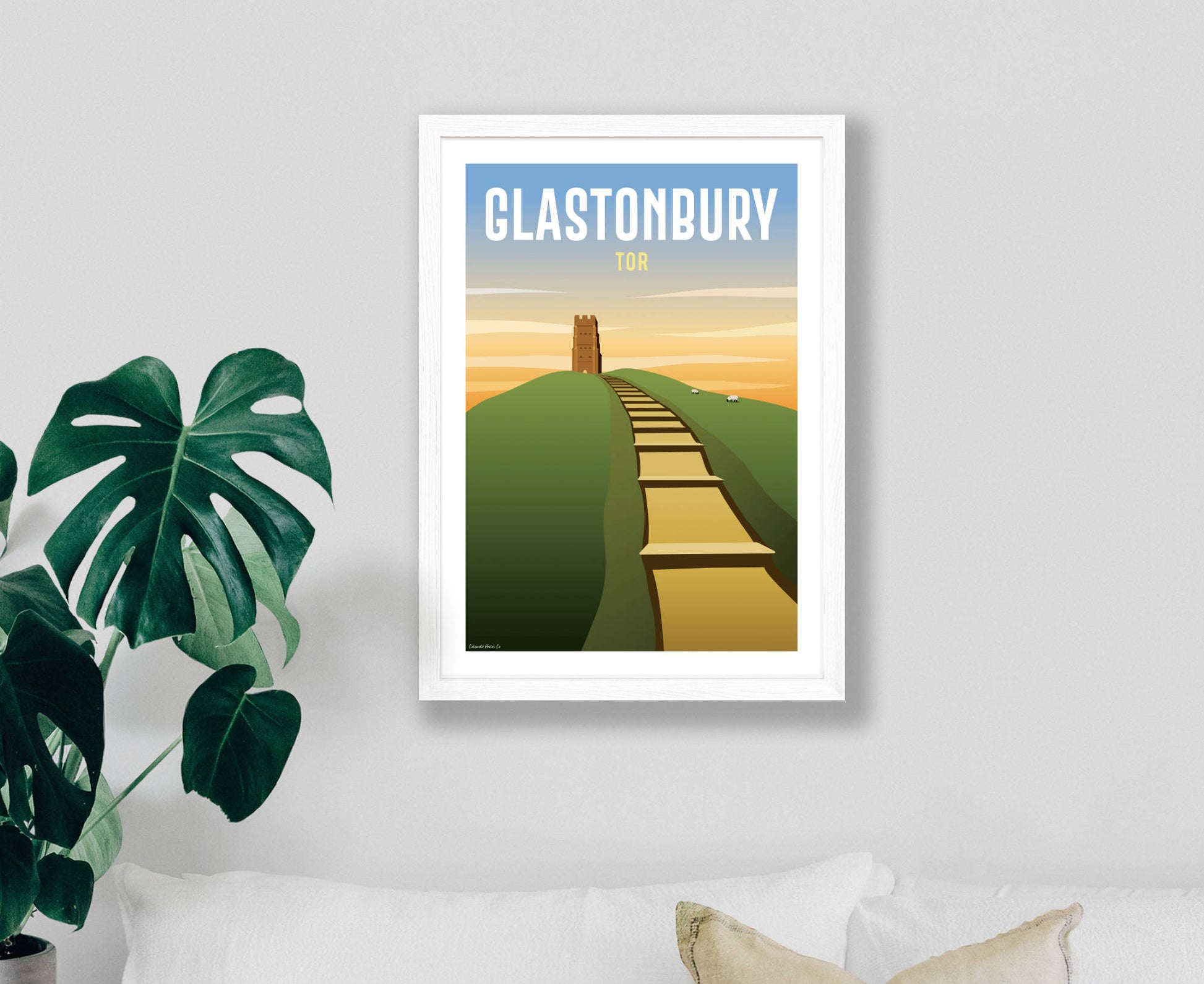 Glastonbury Tor Poster in white frame