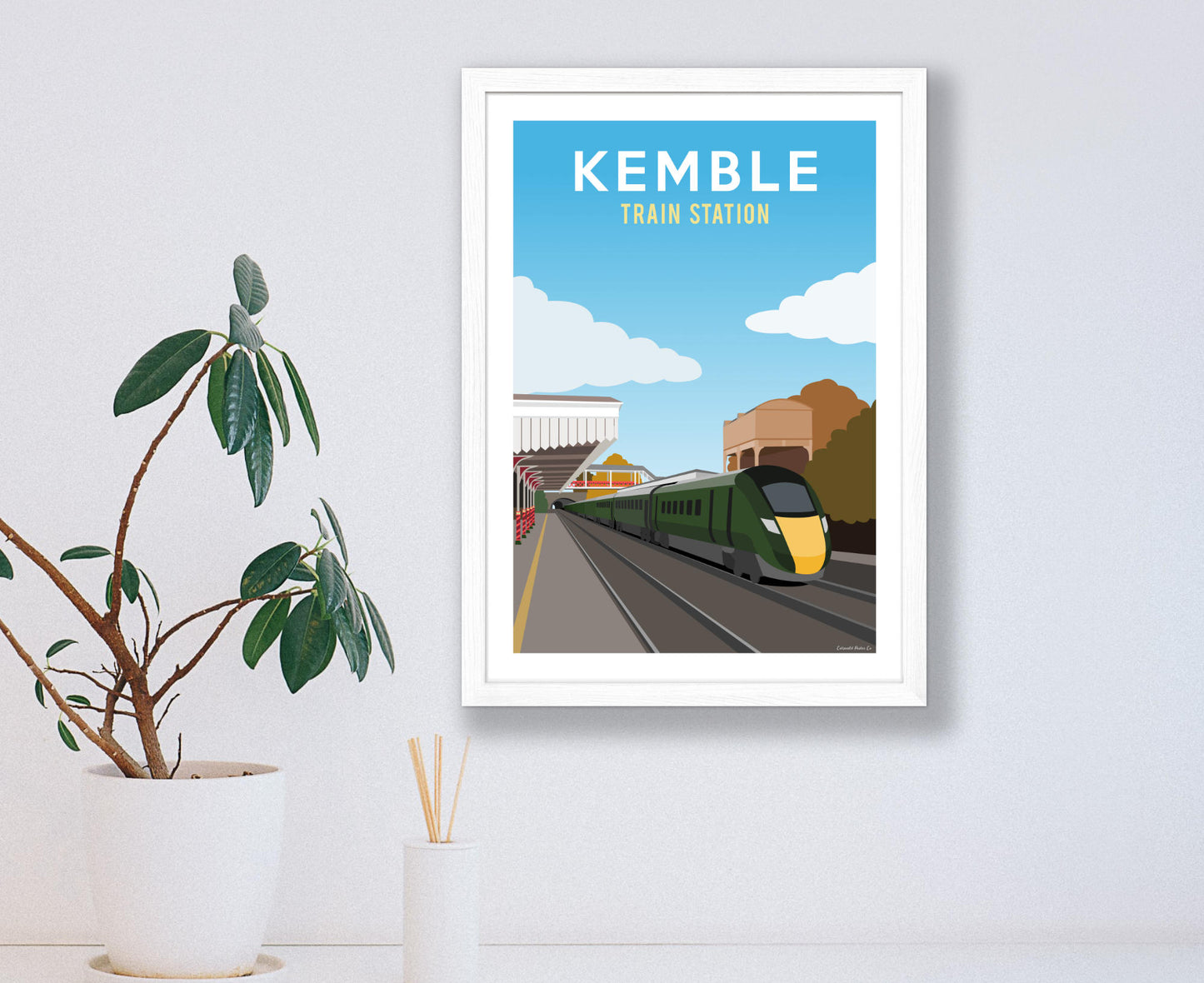Kemble Train Station Poster in white frame