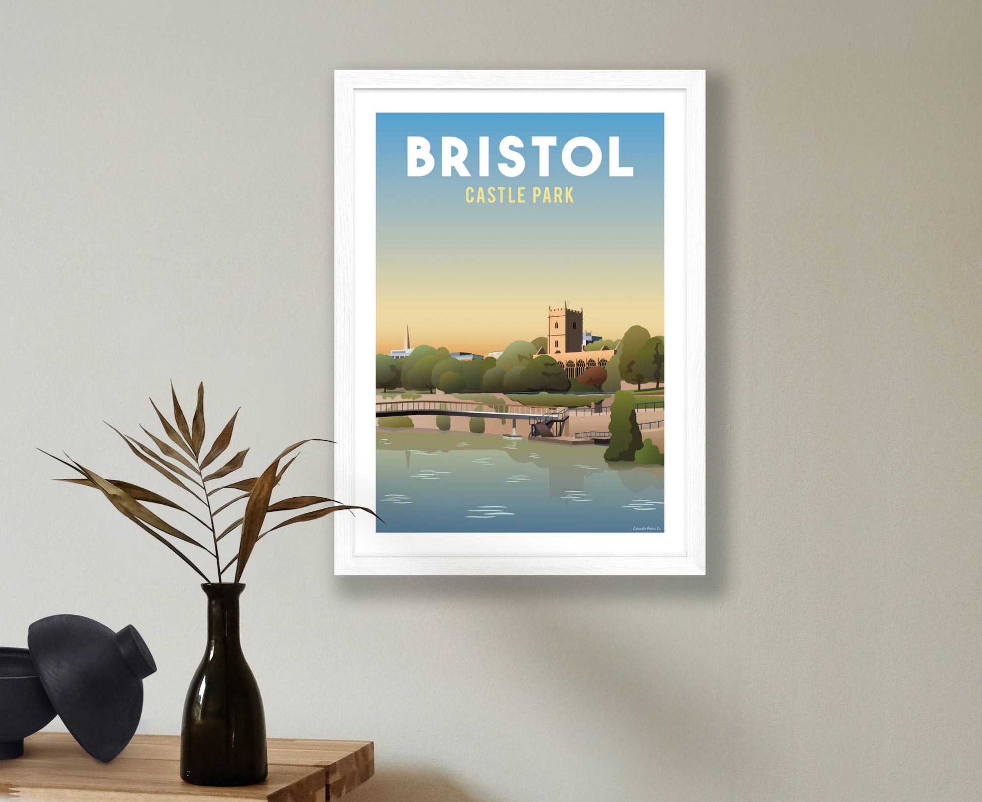 Bristol Castle Park Poster in white frame
