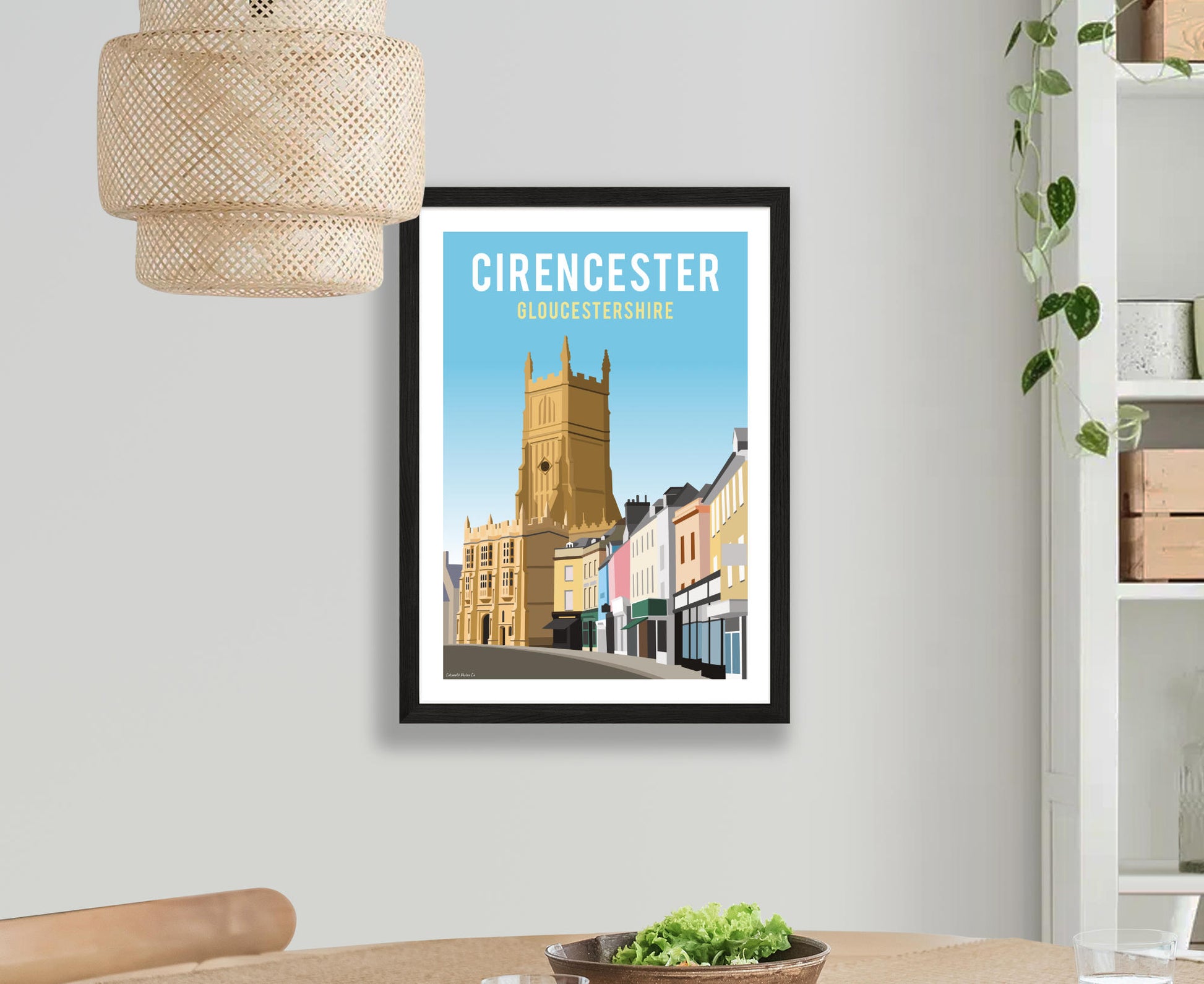 Cirencester marketplace poster in black frame
