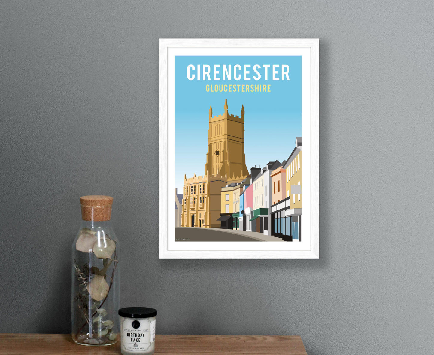 Cirencester church poster in white frame