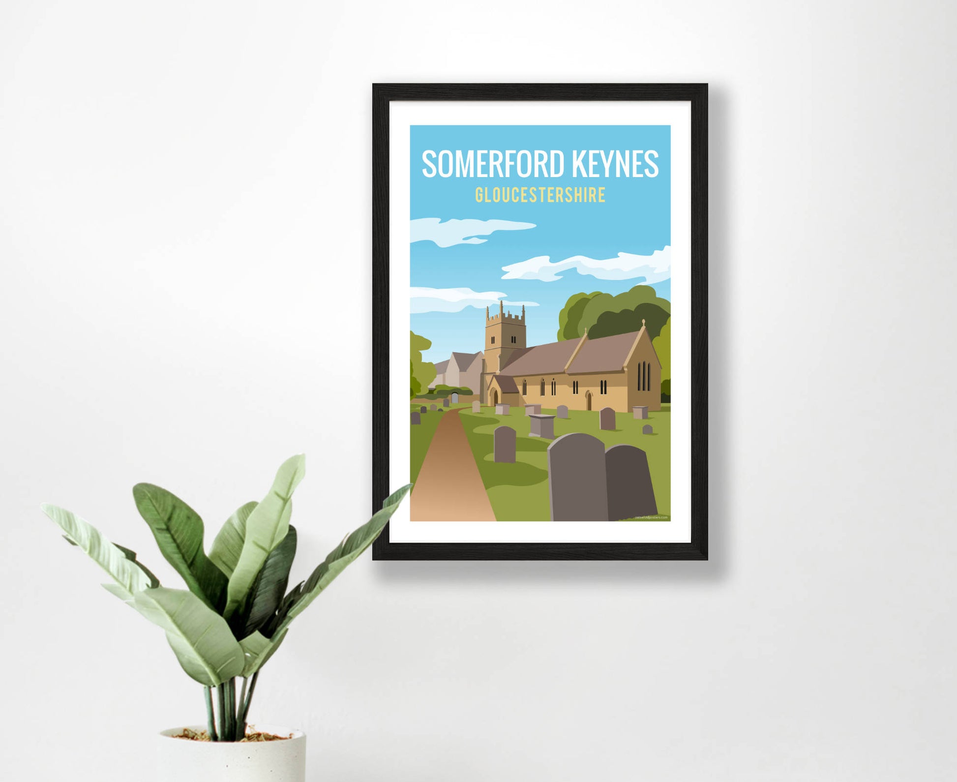 Somerford Keynes Church Poster in black frame