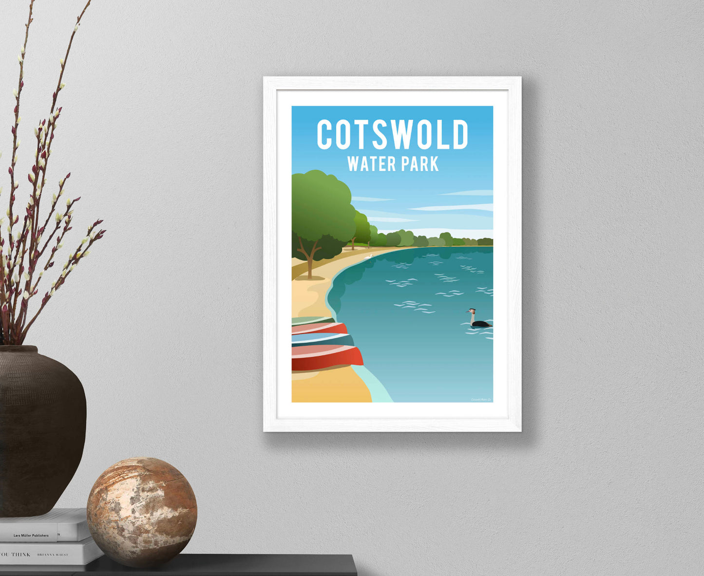 Cotswold Water Park Poster in white frame