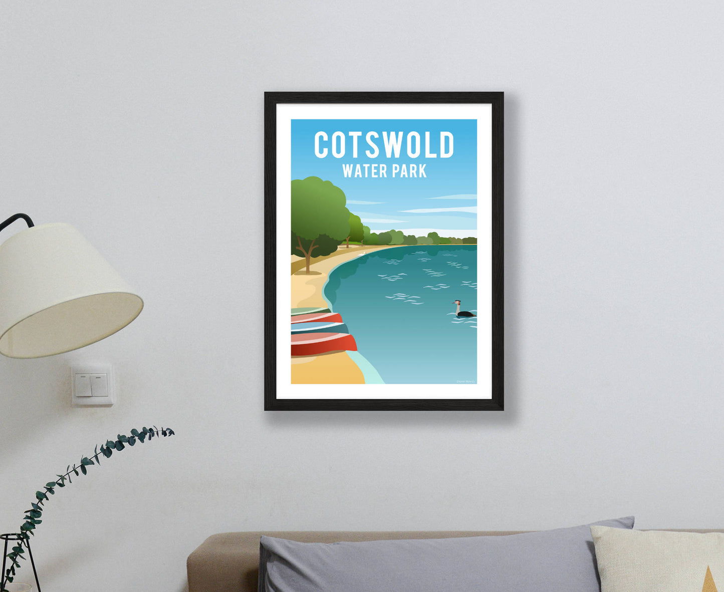 Cotswold Water Park Poster in black frame