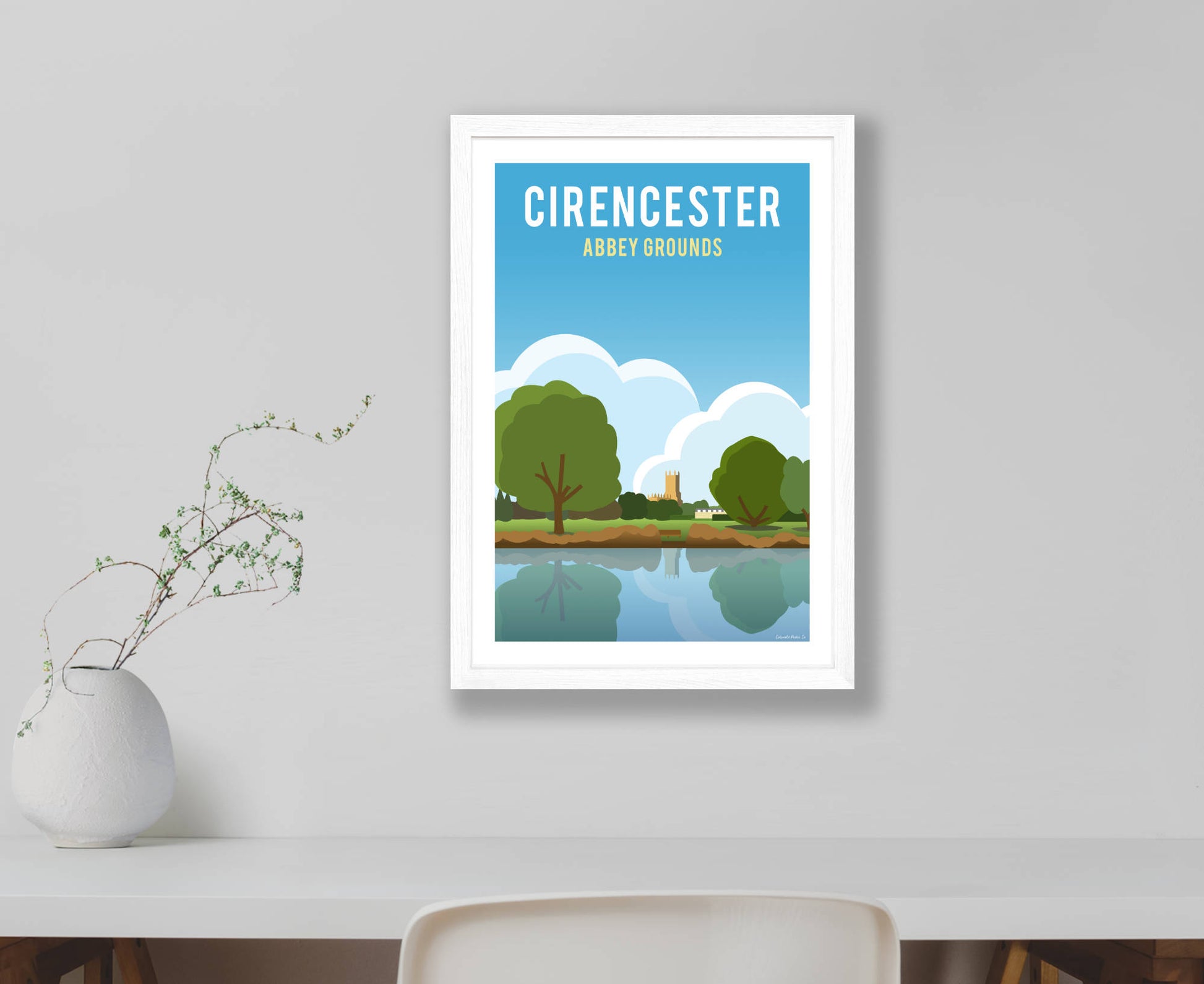 Cirencester Abbey Grounds Poster in white frame