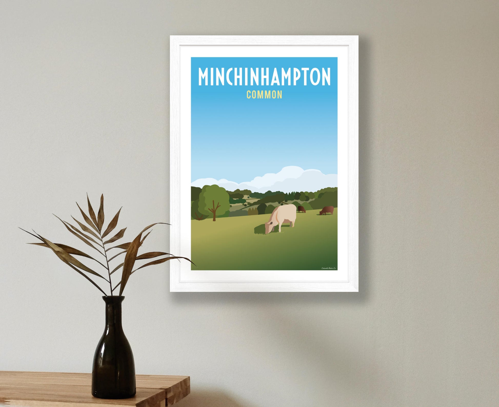 Minchinhampton Common Poster in white frame