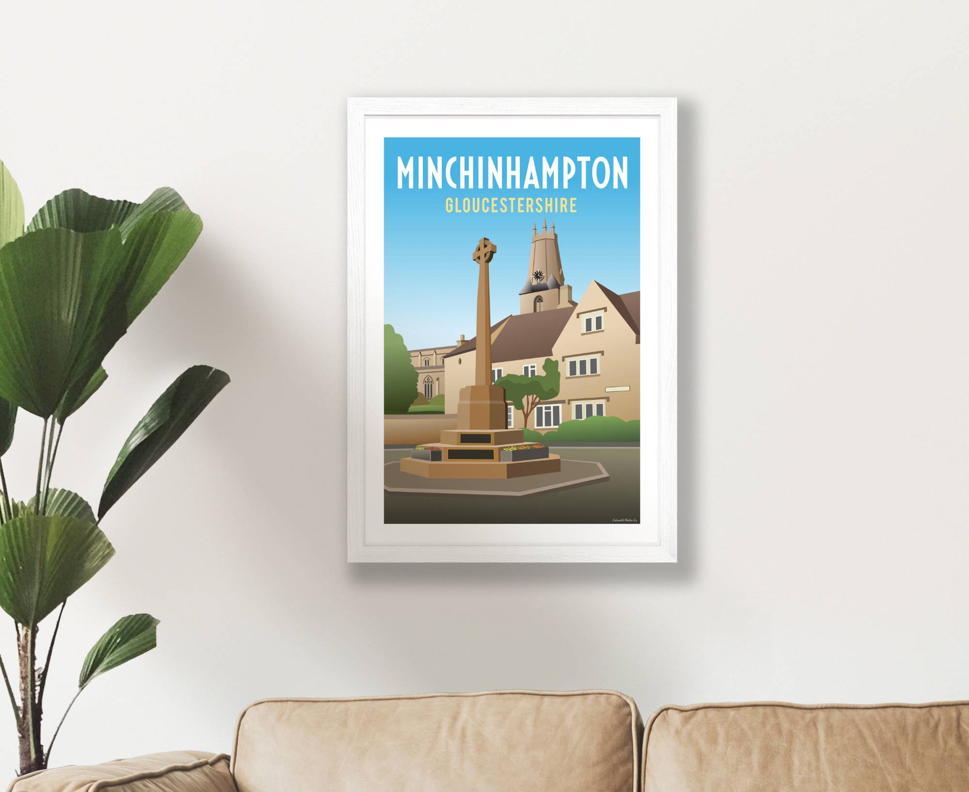 Minchinhampton Town Poster in white frame