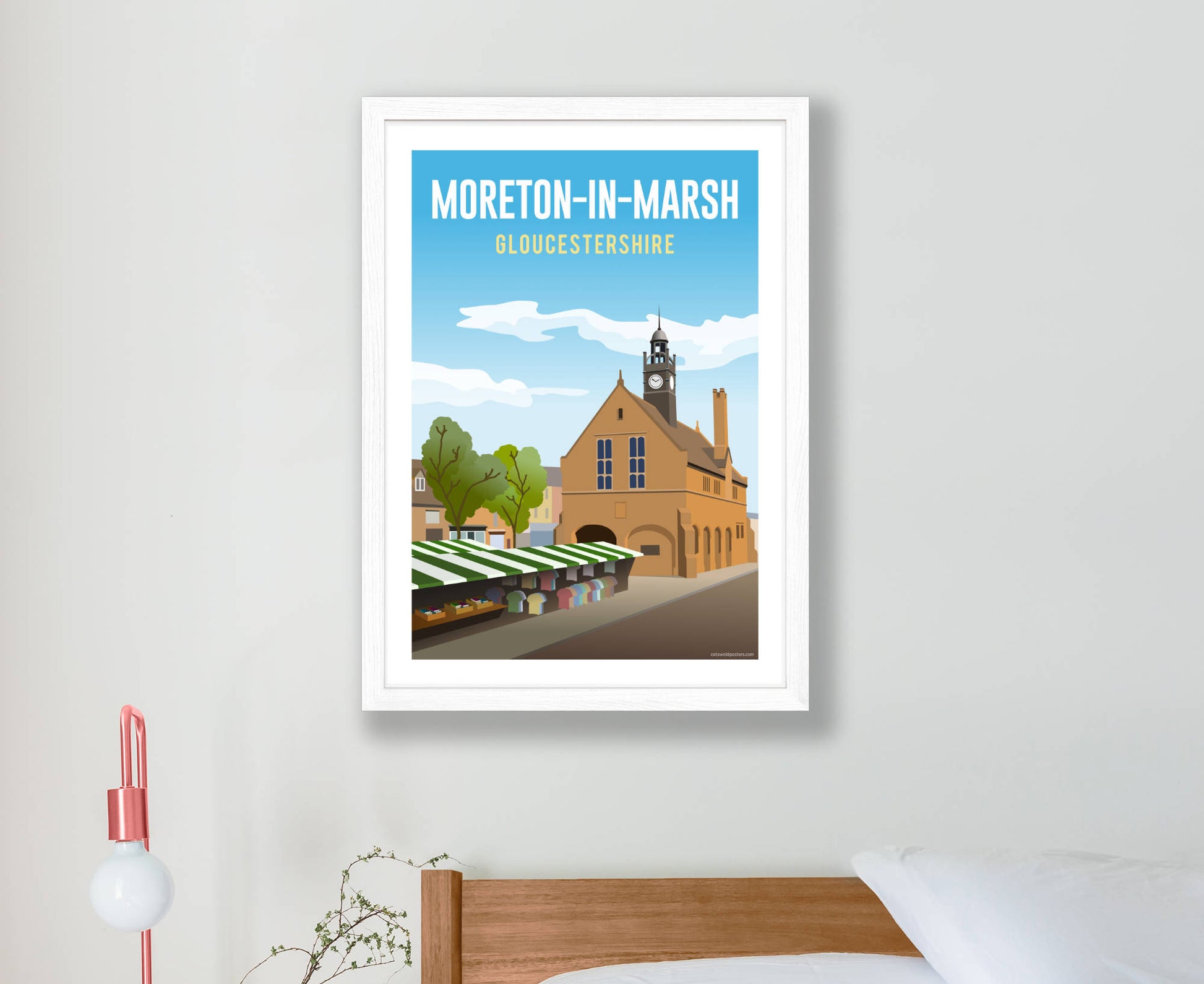 Moreton-in-Marsh Poster in white frame