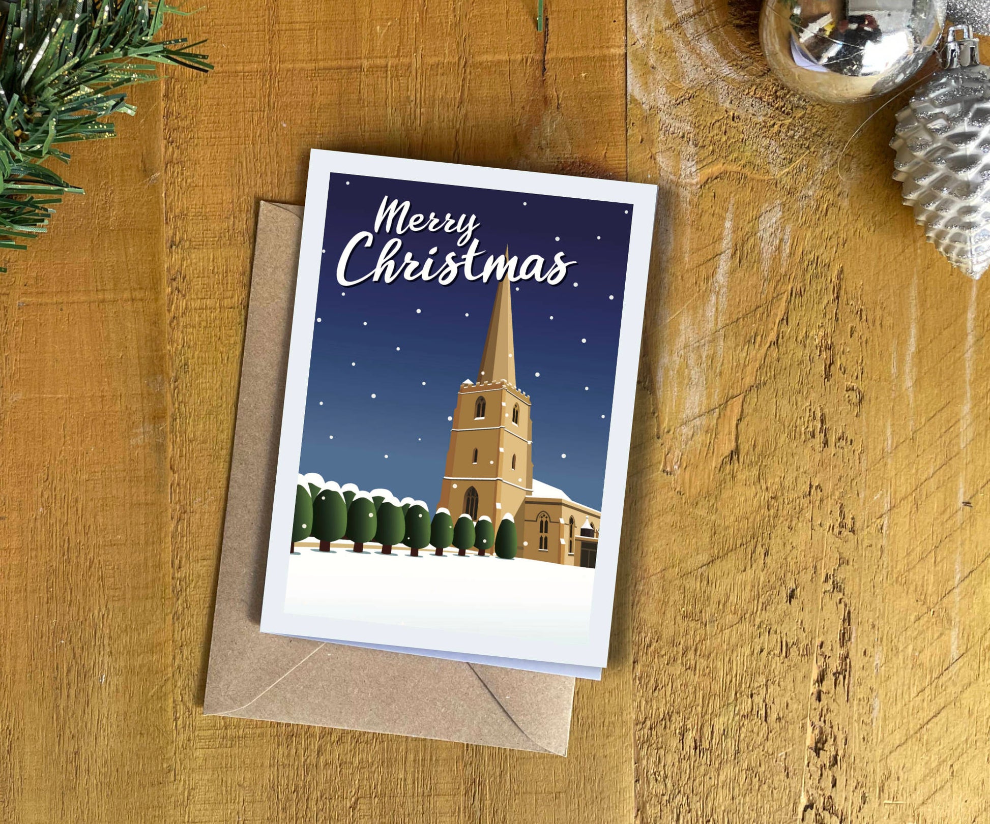 Painswick Church Christmas Card snow retro design