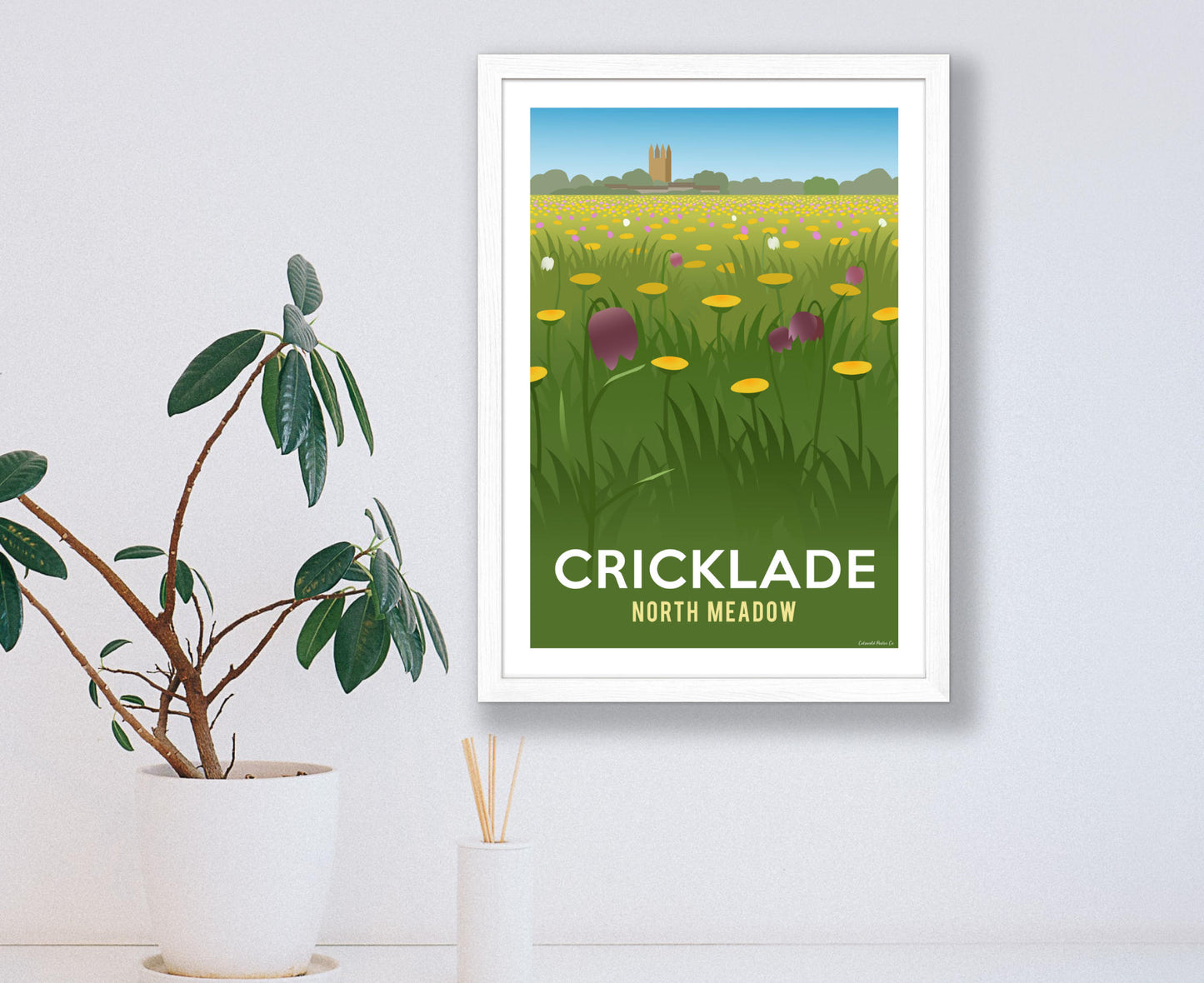 Cricklade North Meadow Poster in white frame