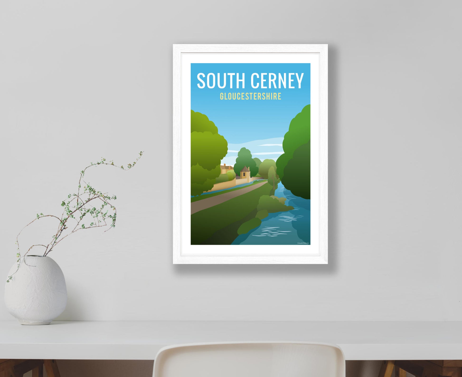 South Cerney Poster in white frame