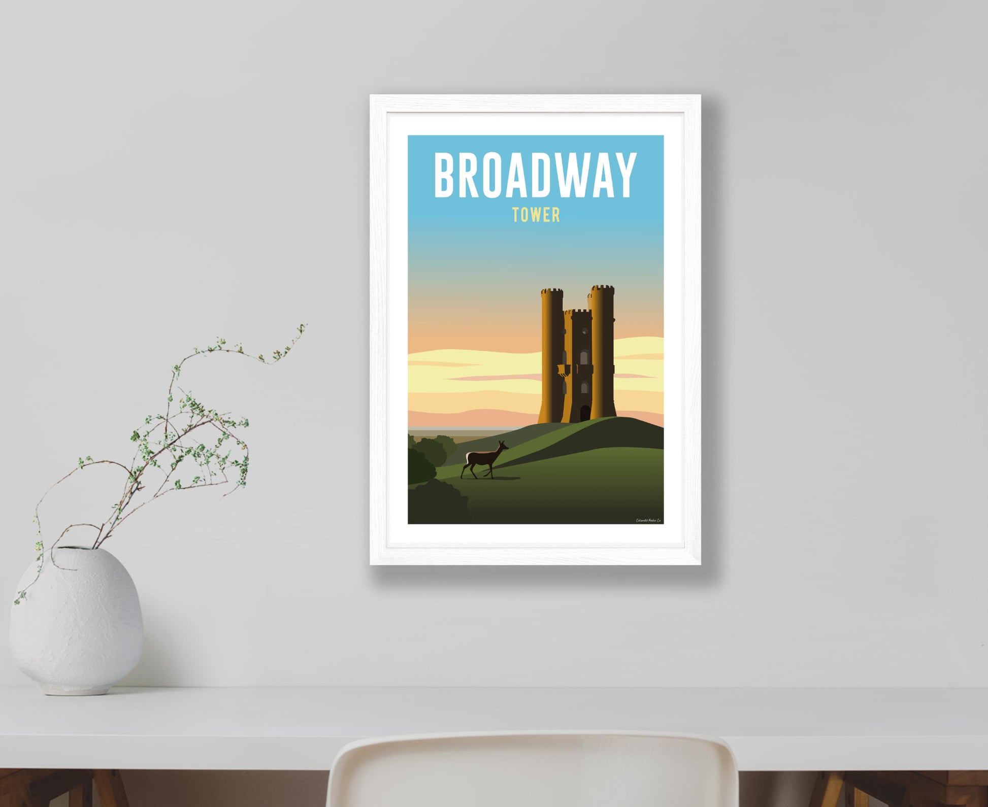 Broadway Tower Poster in white frame