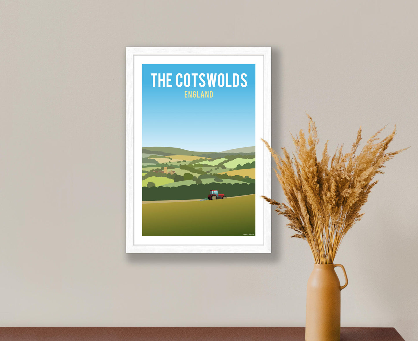 The Cotswold Hills Poster in white frame