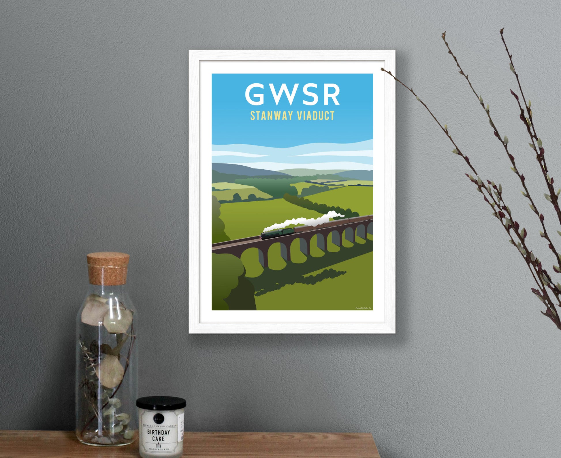 GWSR Stanway Viaduct Poster in white frame