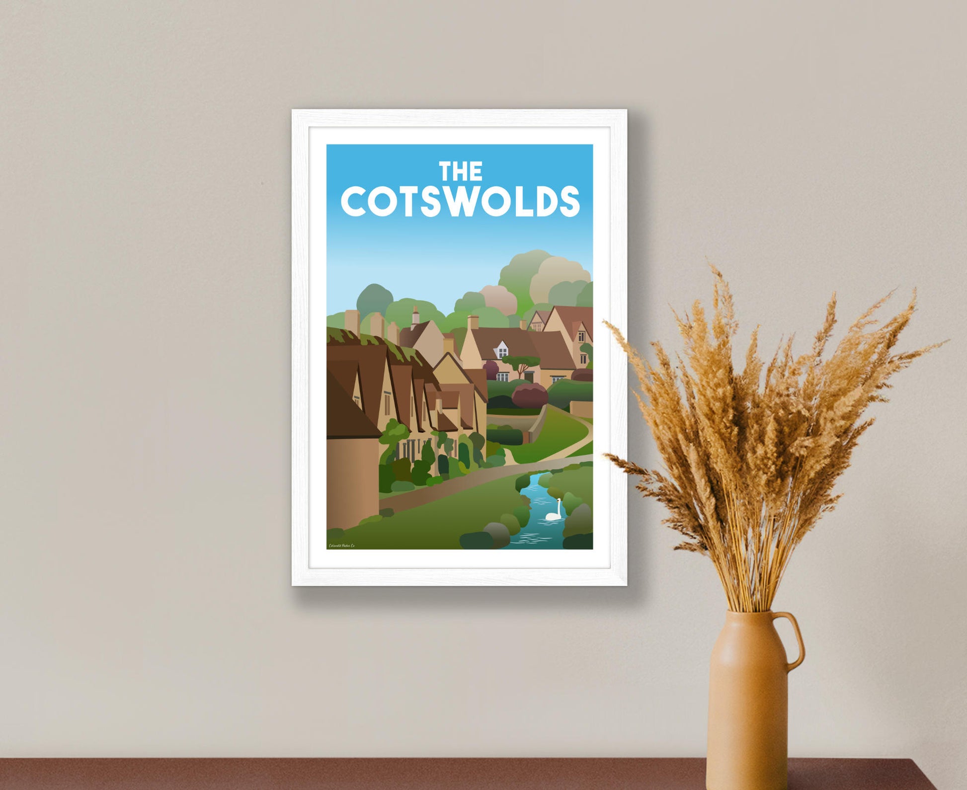 The Cotswolds Bibury Poster in white frame