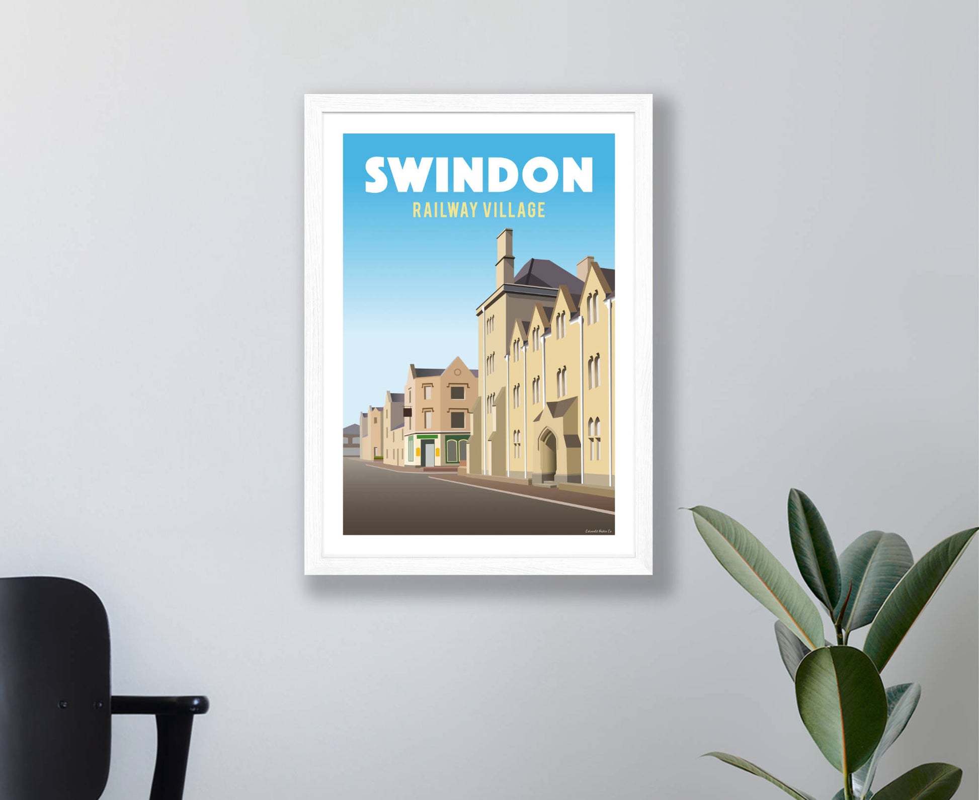 Swindon Railway Village Poster in white frame