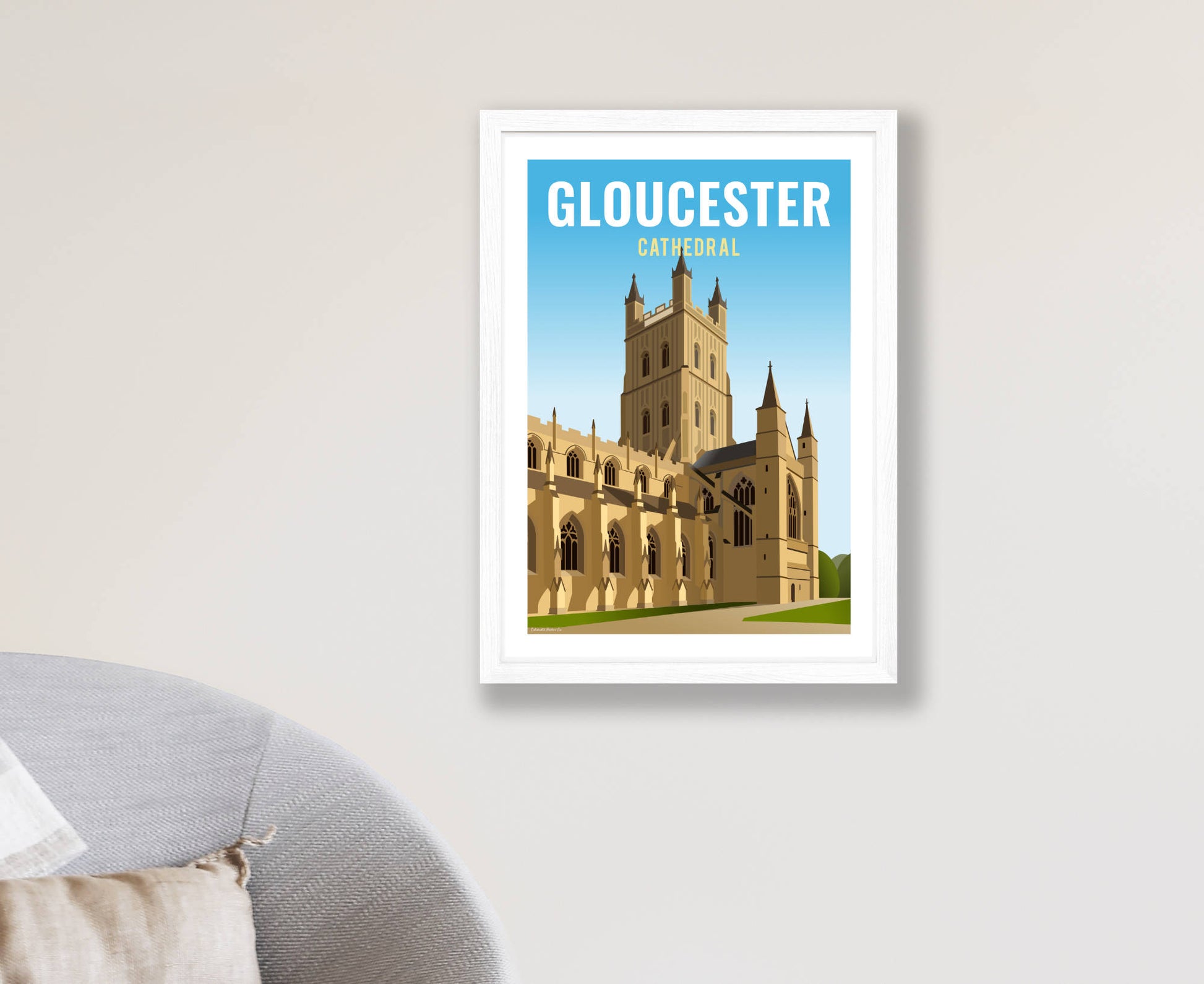Gloucester Cathedral Poster in white frame
