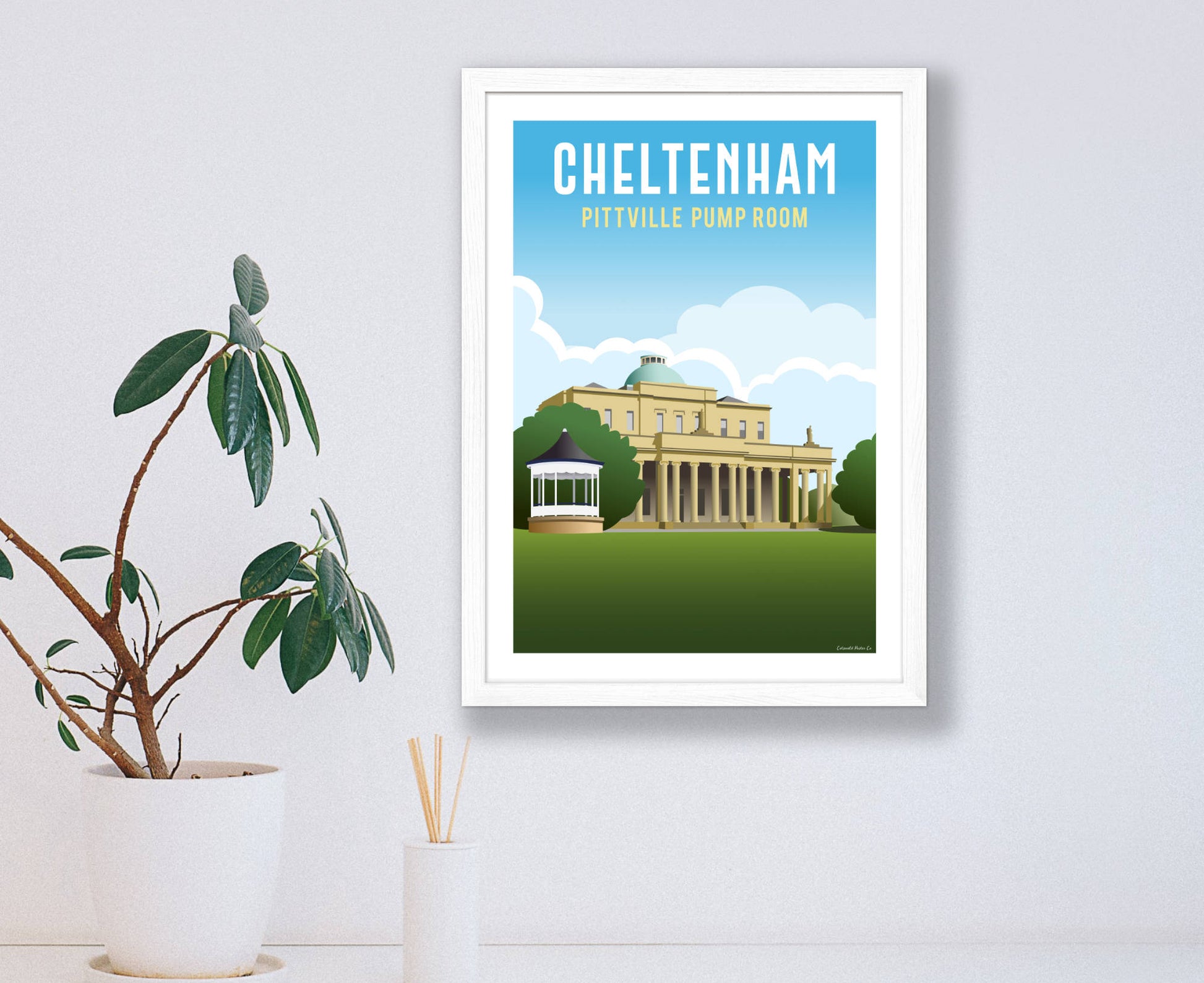 Cheltenham Pittville Pump Room Poster in white frame