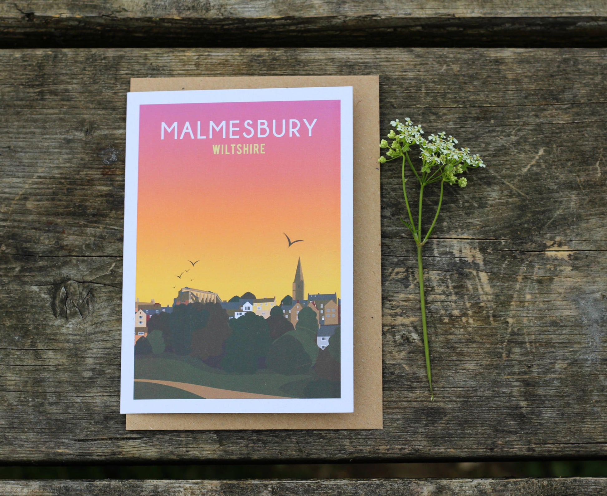 Malmesbury Sunset Greeting Card on table